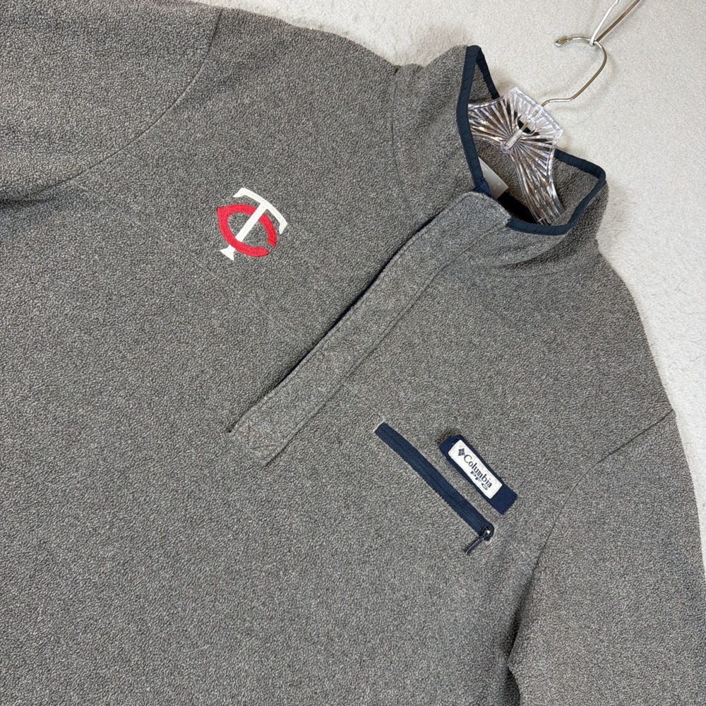 Columbia PFG MN Twins Fleece Snap Pullover Gray Large